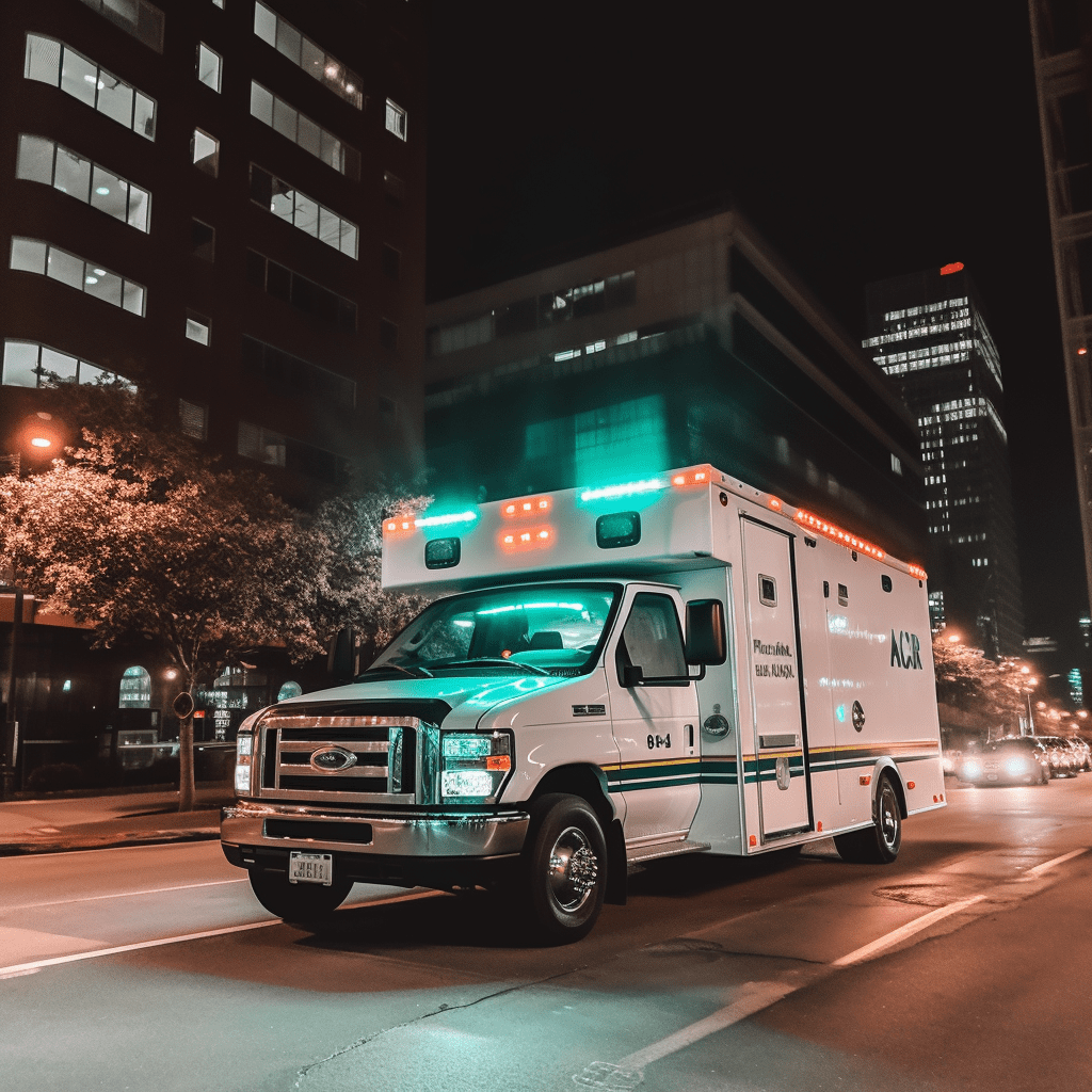 A medical vehicle at night