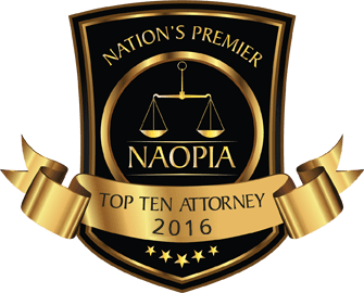NAOPIA Top Ten Attorney Badge 2016 gold and black