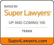 Super Lawyers badge orange, gray, white, Texas 100