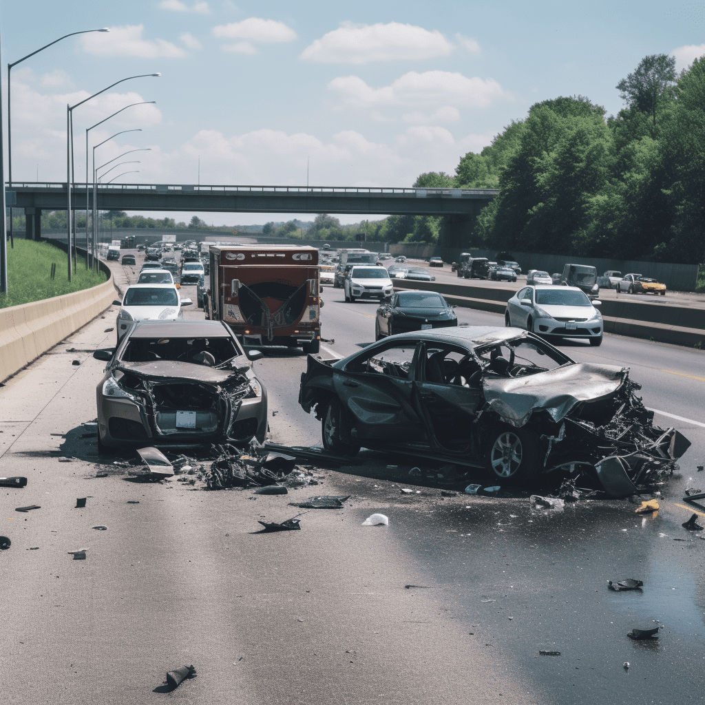 Un accidente de dos coches en una autopista