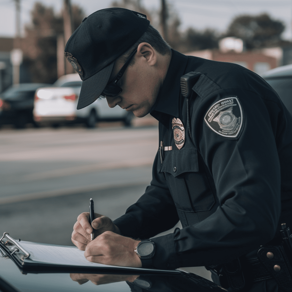 Agente de policía rellenando un formulario tras un accidente de tráfico