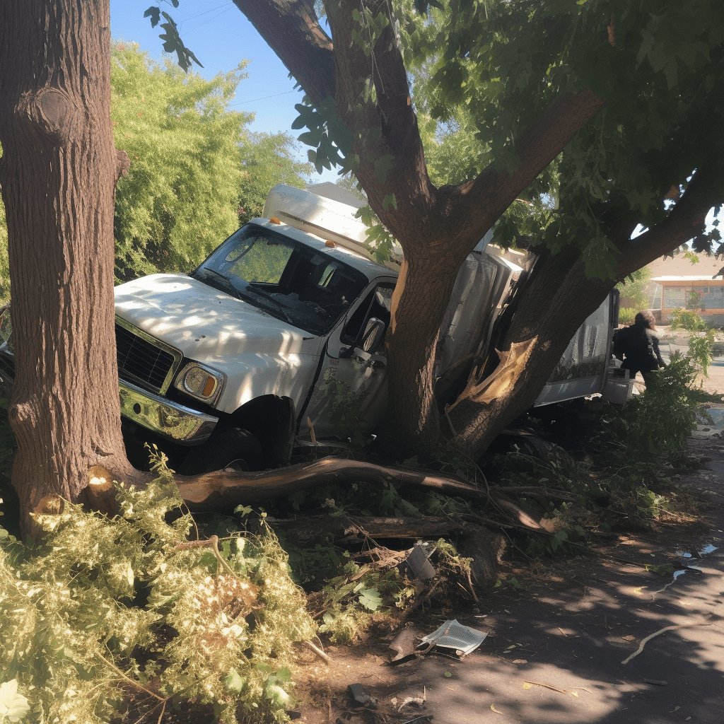 Un camión blanco chocó contra un árbol