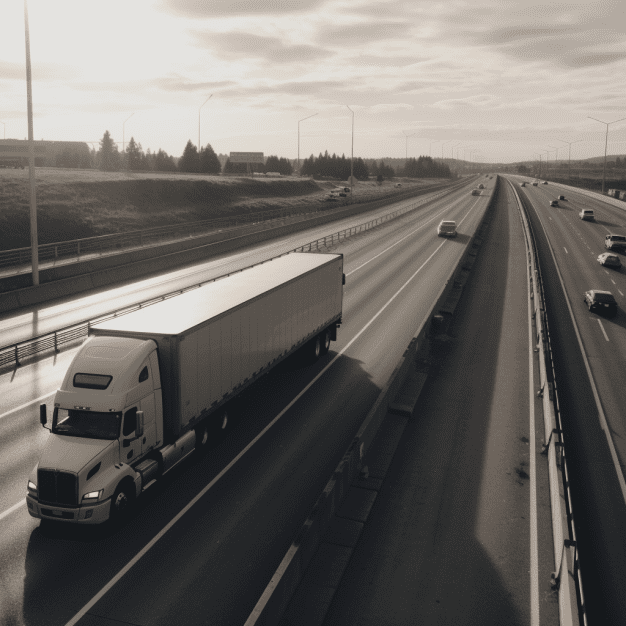 A truck moving along the highway