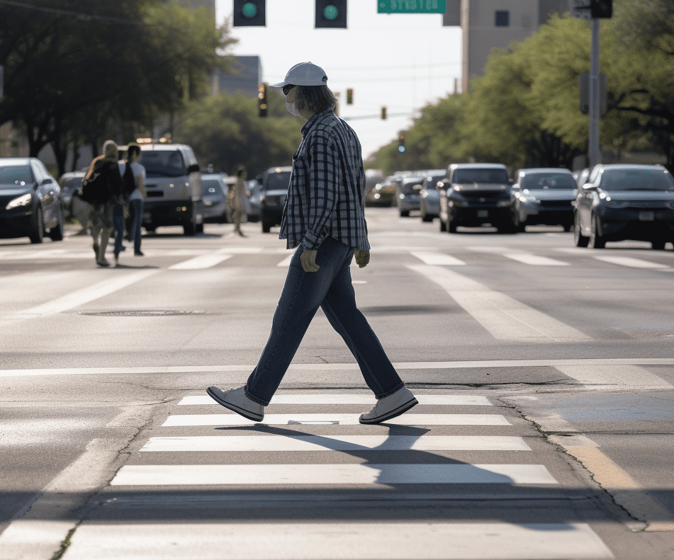 Una persona caminando por un cruce