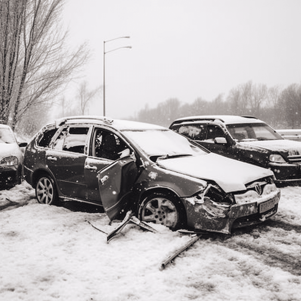 Un accidente de coche en una carretera muy nevada