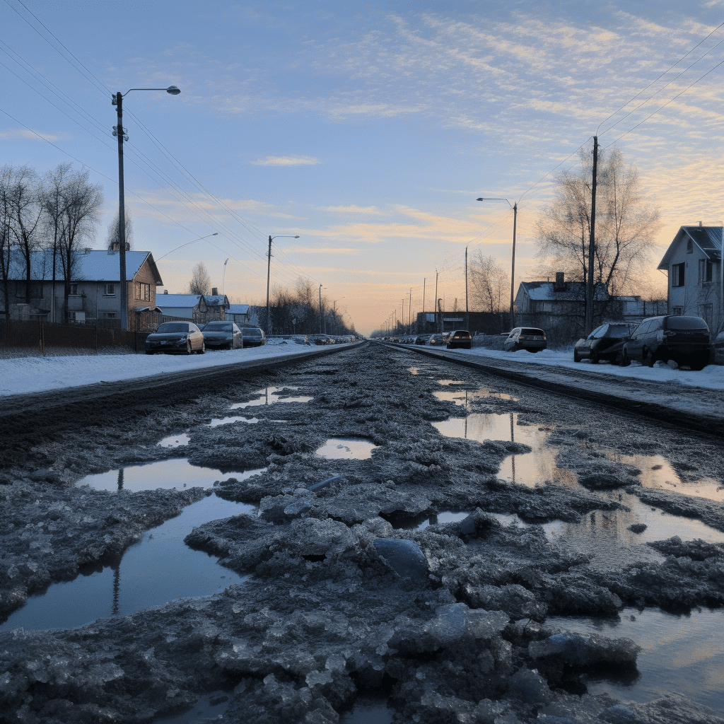 Una carretera llena de hielo y lodo