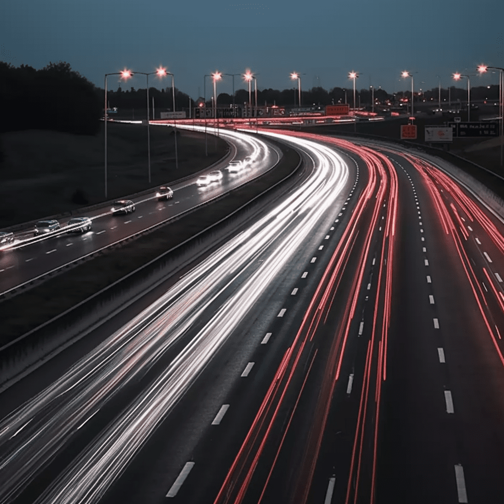 Coches circulando por una autopista de noche