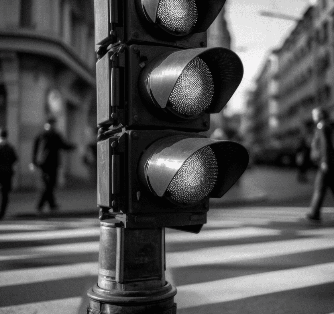 A B&W image of a traffic signal