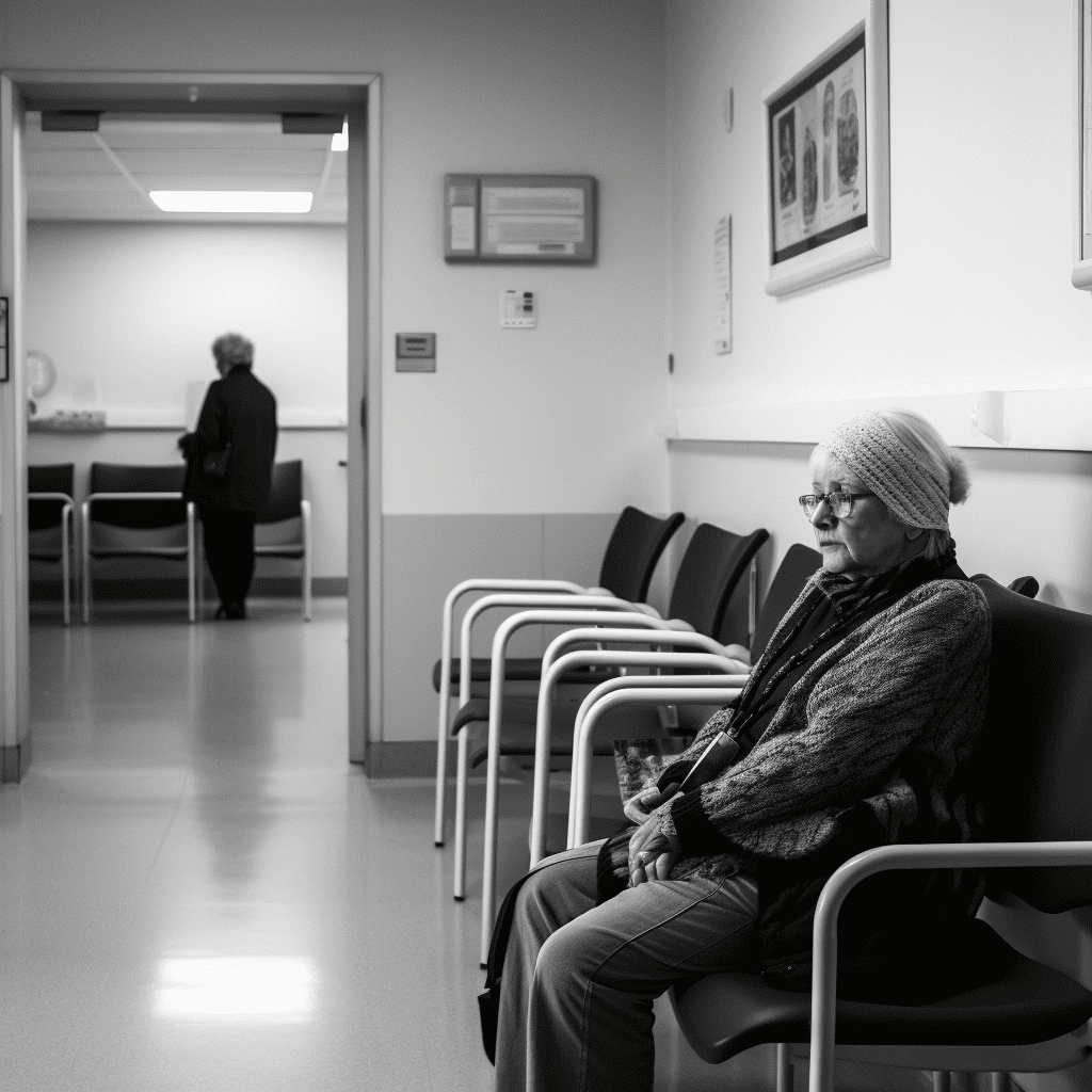 Una persona sentada en la sala de espera de una clínica