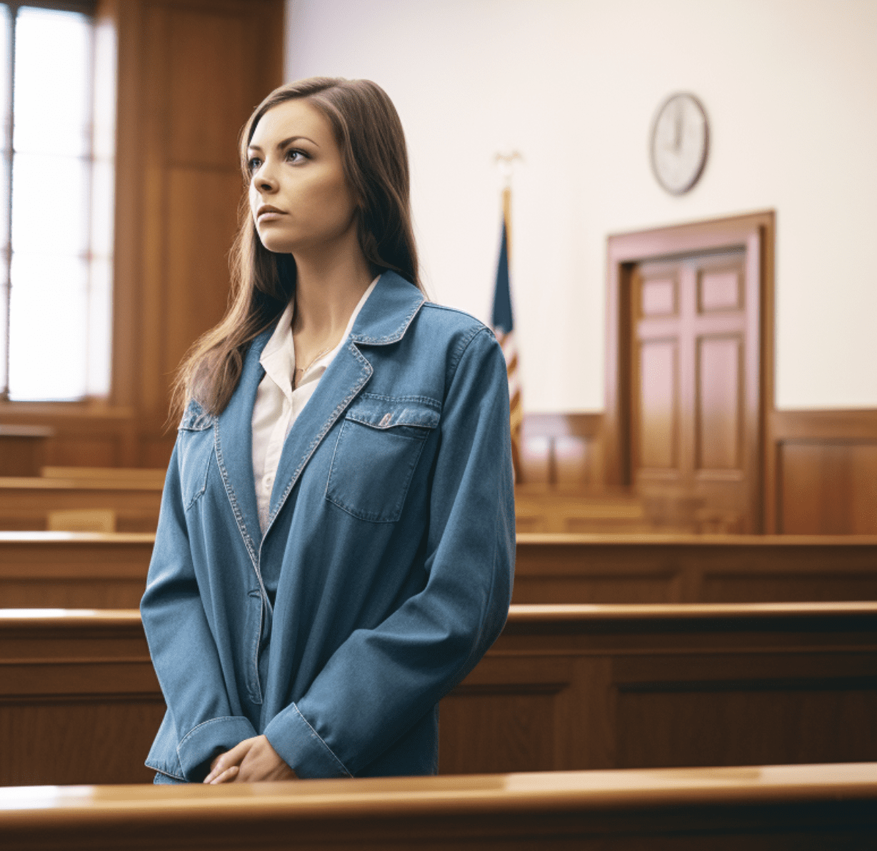 Una mujer de pie en un tribunal