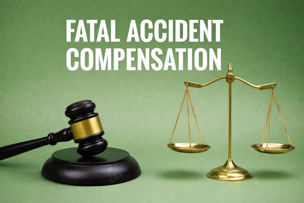Fatal Accident Compensation Legal Claim Concept Fatal accident compensation concept with gavel and justice scale representing legal claim and financial damages