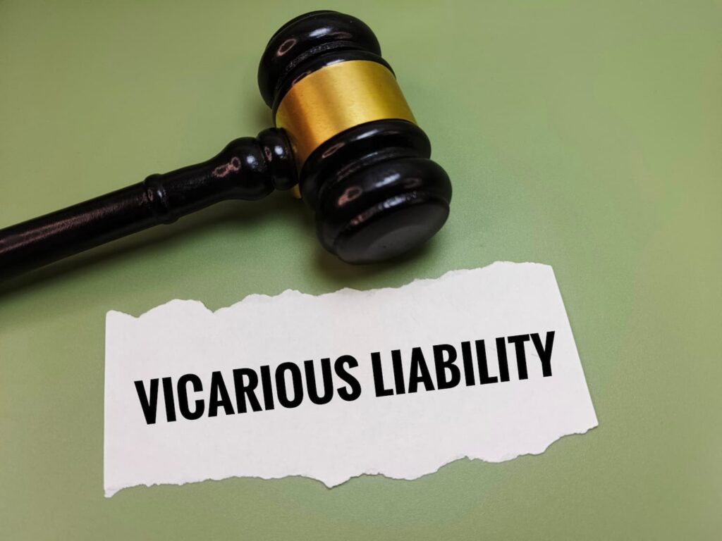 Vicarious liability concept with judge gavel and legal document illustrating employer responsibility in accident claims
